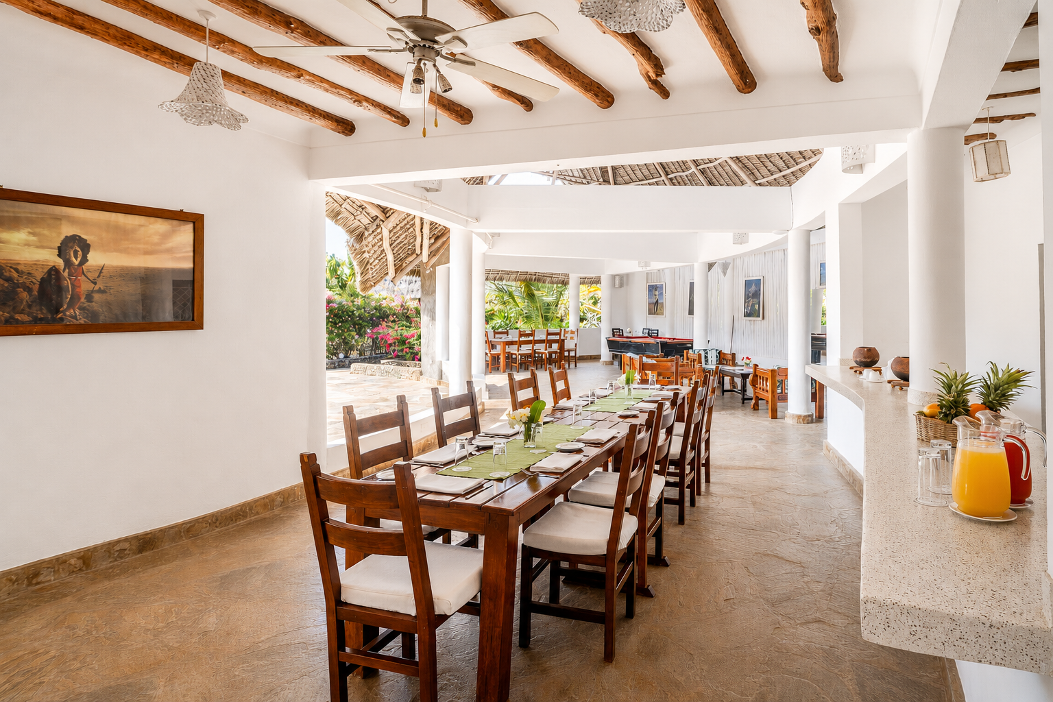 Dining at Exploreans Watamu's main restaurant.