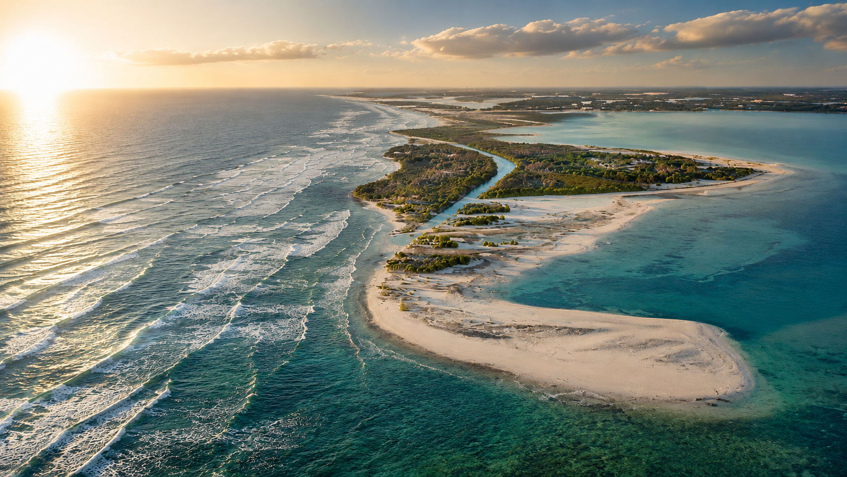 Robinson Island, a small uninhabited island off the Kenya coast, with flamingos and herons.